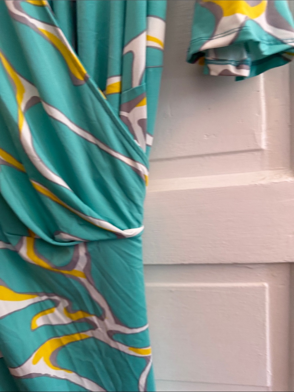 Ashley Stewart Cold-Shoulder Teal Print Wrap Maxi Dress Size 26/28 - Picture 5 of 6